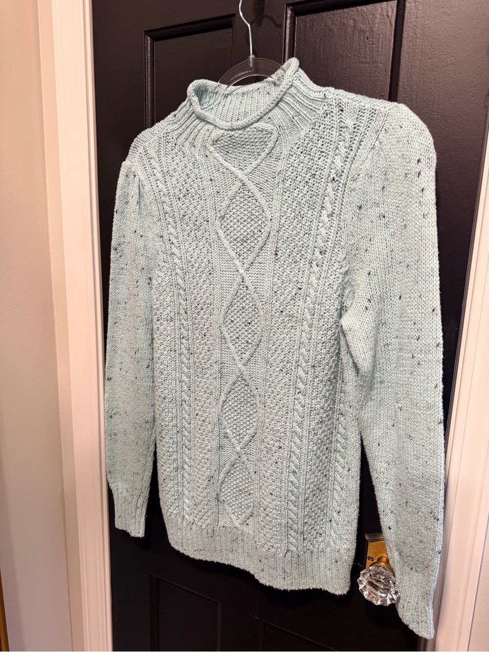 Talbots Light Aqua Blue Cable Knit Turtleneck Sweater